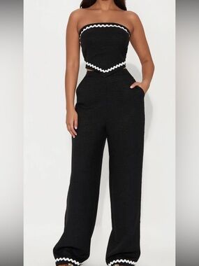 Fashion Nova Black Strapless Two Piece Pants Set